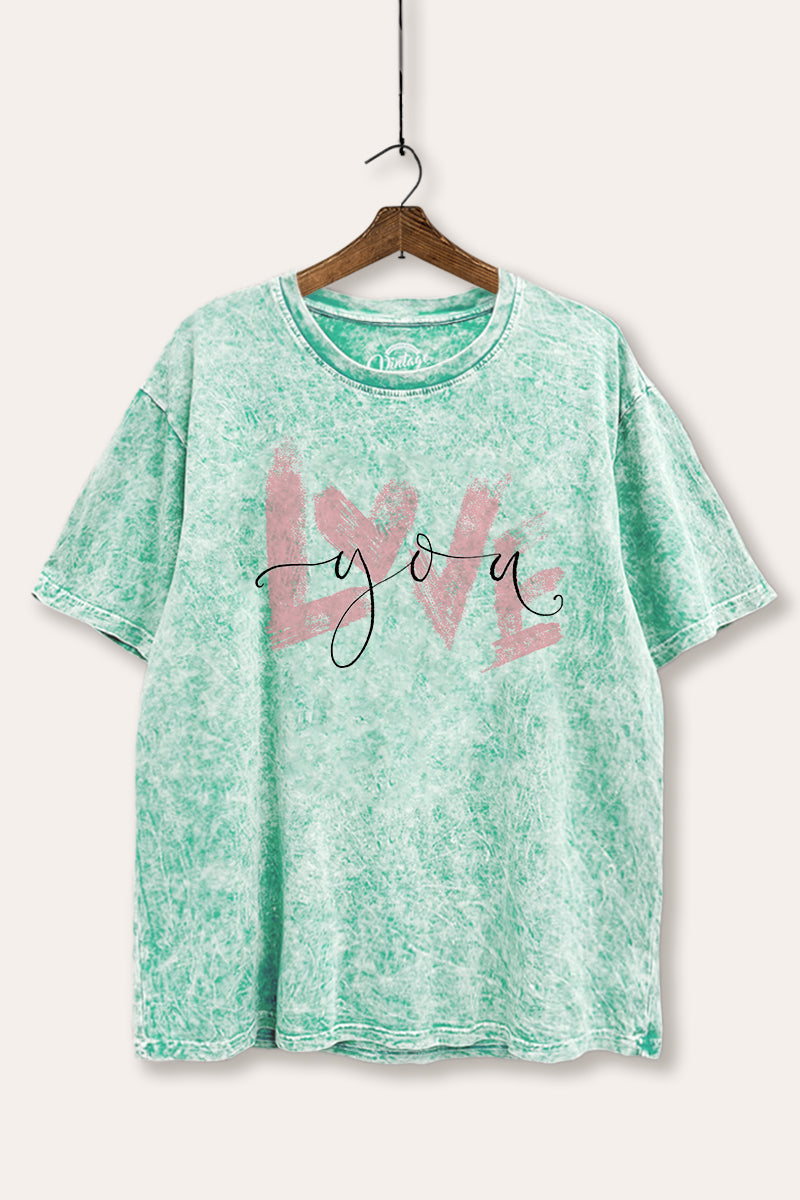 Love You Heart Graphic Mineral Wash Boxy Tee