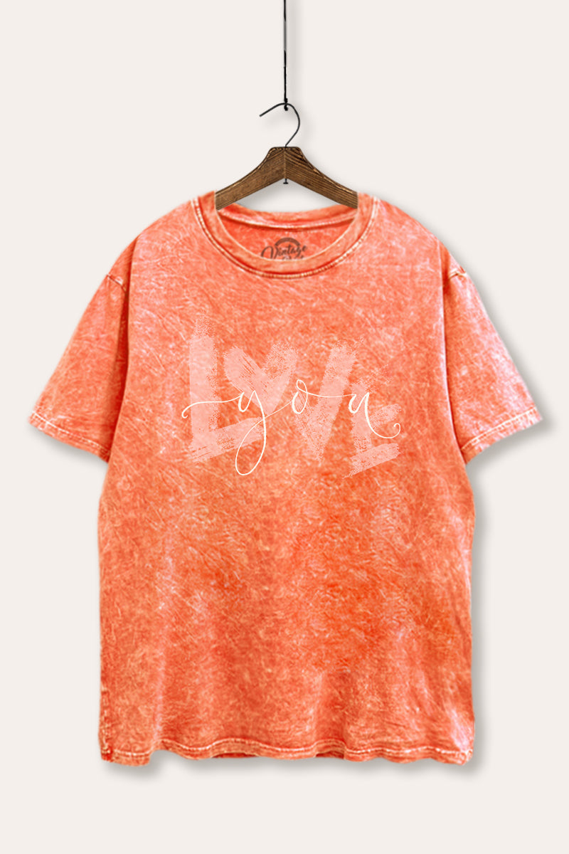 Love You Heart Graphic Mineral Wash Boxy Tee
