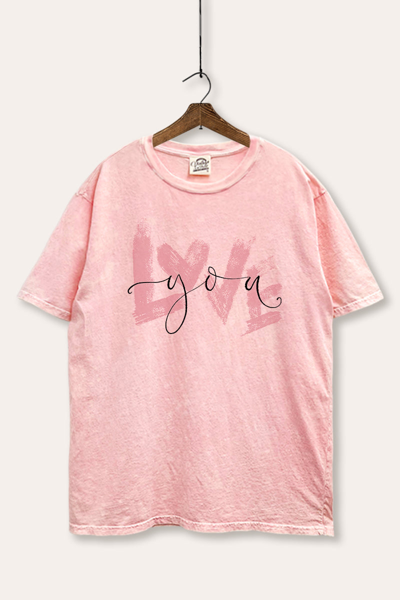 Love You Heart Graphic Mineral Wash Boxy Tee