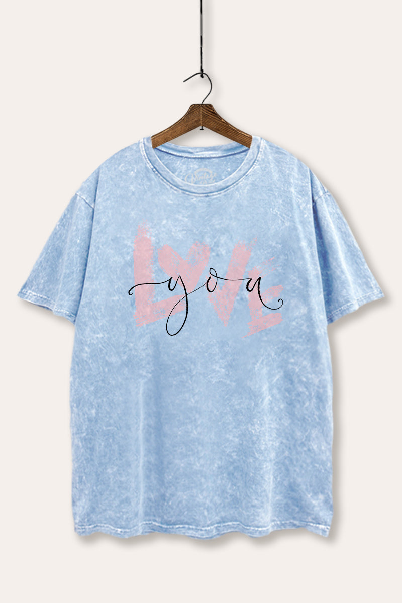 Love You Heart Graphic Mineral Wash Boxy Tee