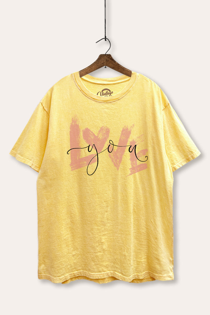 Love You Heart Graphic Mineral Wash Boxy Tee