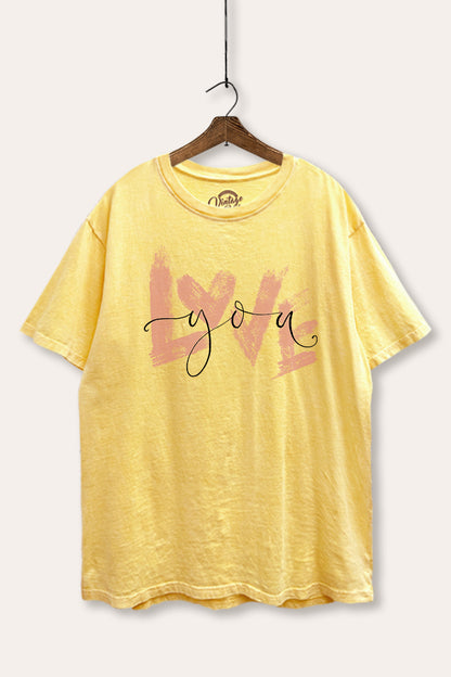 Love You Heart Graphic Mineral Wash Boxy Tee