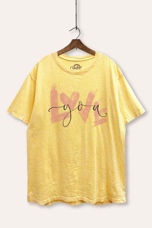Love You Heart Graphic Mineral Wash Boxy Tee
