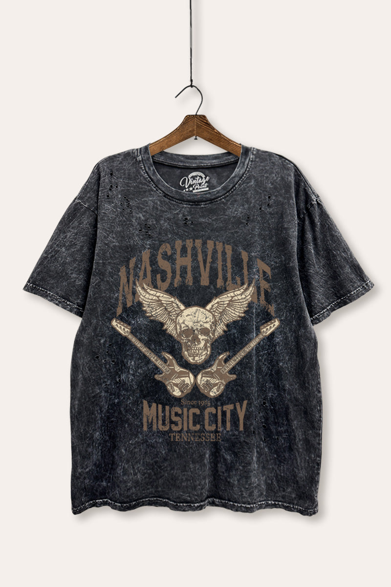nashville music city laser cut boxy graphic tee