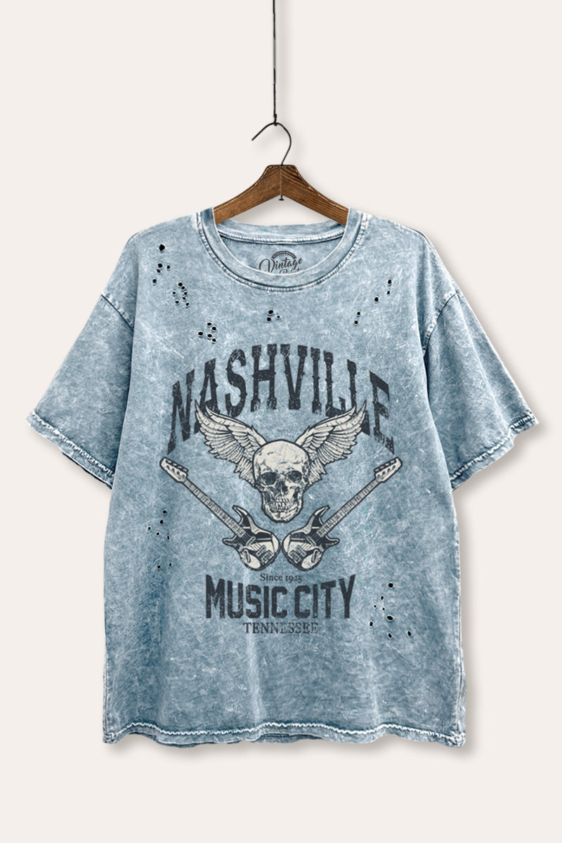 nashville music city laser cut boxy graphic tee