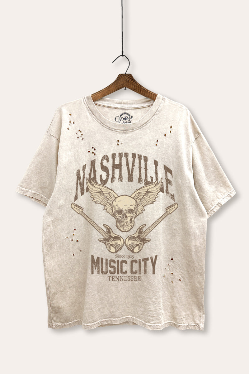 nashville music city laser cut boxy graphic tee