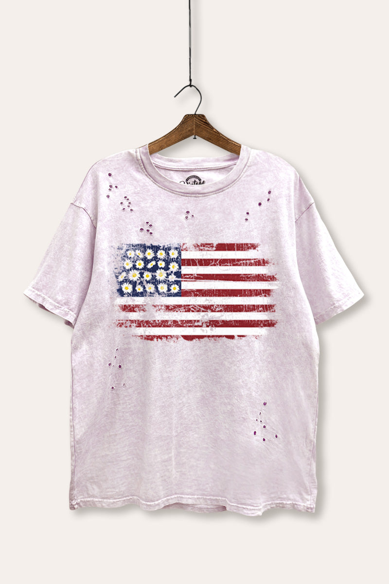 usa "flowers & stripes" flag distressed boxy graphic t-shirt