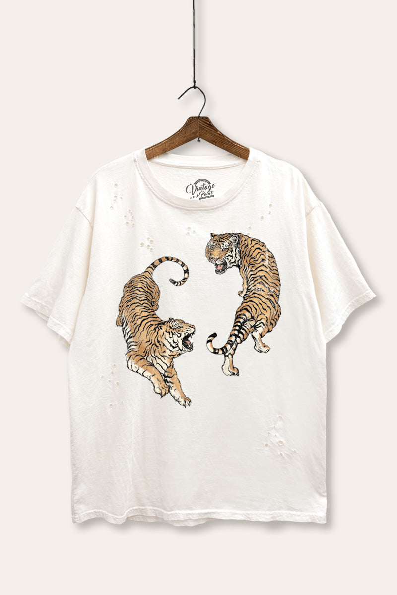 roaring tigers mineral wash distressed boxy graphic t-shirt