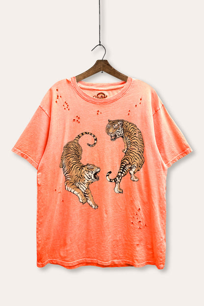 Fighting Tigers Graphic Mineral Wash Distress Tee