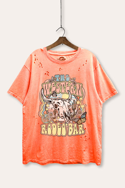 Western Rodeo Bar Retro Graphic Mineral Wash Distress Tee
