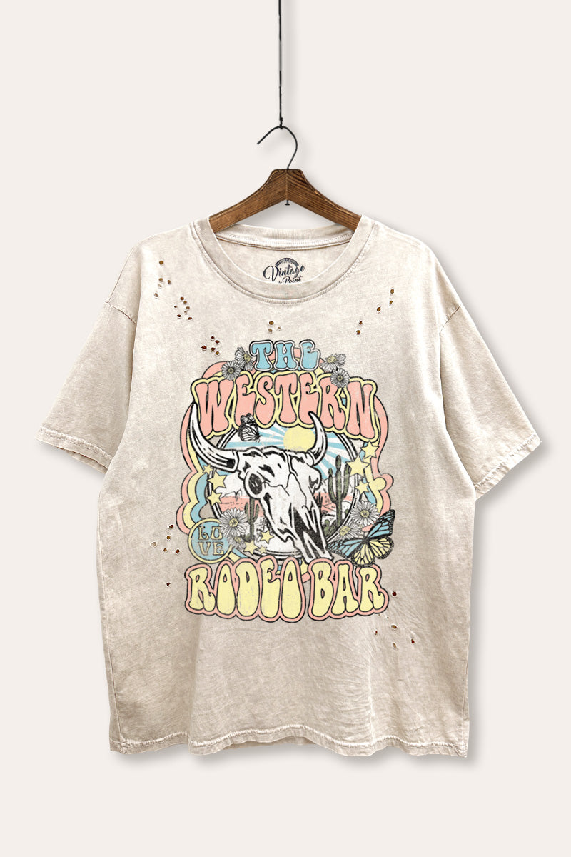 "the western rodeo bar" distressed boxy graphic t-shirt