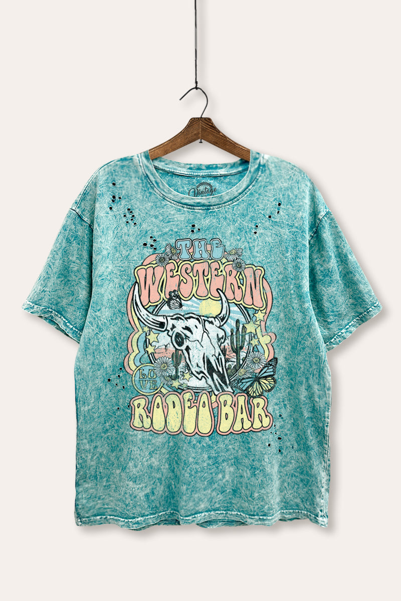 "the western rodeo bar" distressed boxy graphic t-shirt