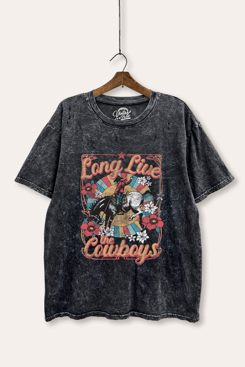 Long Live Cowboys Retro Graphic Mineral Wash Distress Tee