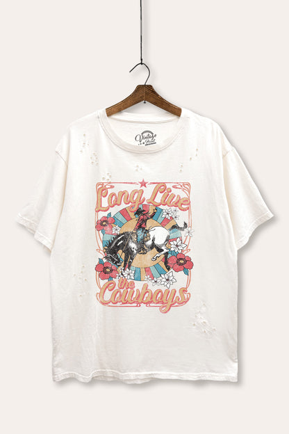 Long Live Cowboys Retro Graphic Mineral Wash Distress Tee