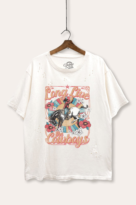 Long Live Cowboys Retro Graphic Mineral Wash Distress Tee