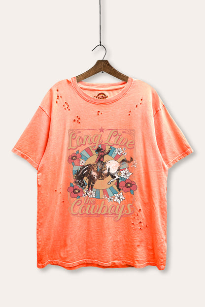 Long Live Cowboys Retro Graphic Mineral Wash Distress Tee