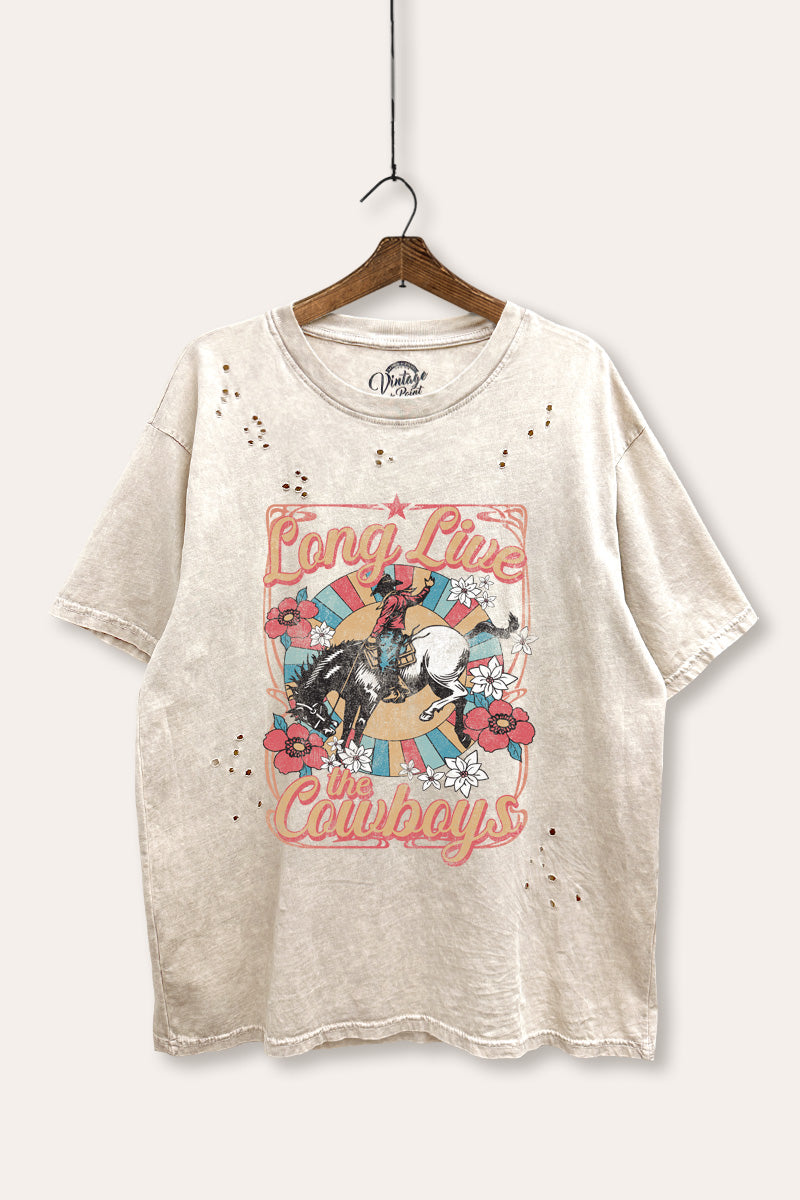 "long live the cowboys" distressed boxy graphic t-shirt