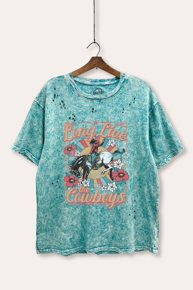 "long live the cowboys" distressed boxy graphic t-shirt