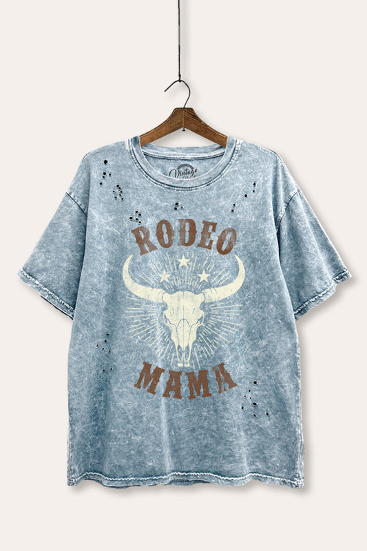 "rodeo mama" mineral wash laser distress graphic tee