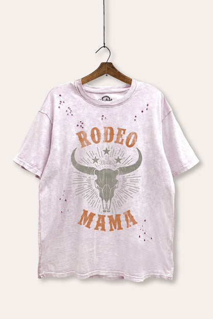 Rodeo Mama Western Skull Graphic Mineral Wash Distress Tee