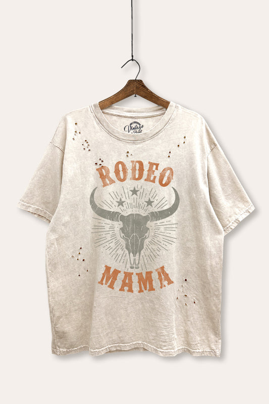 "rodeo mama" mineral wash laser distress graphic tee