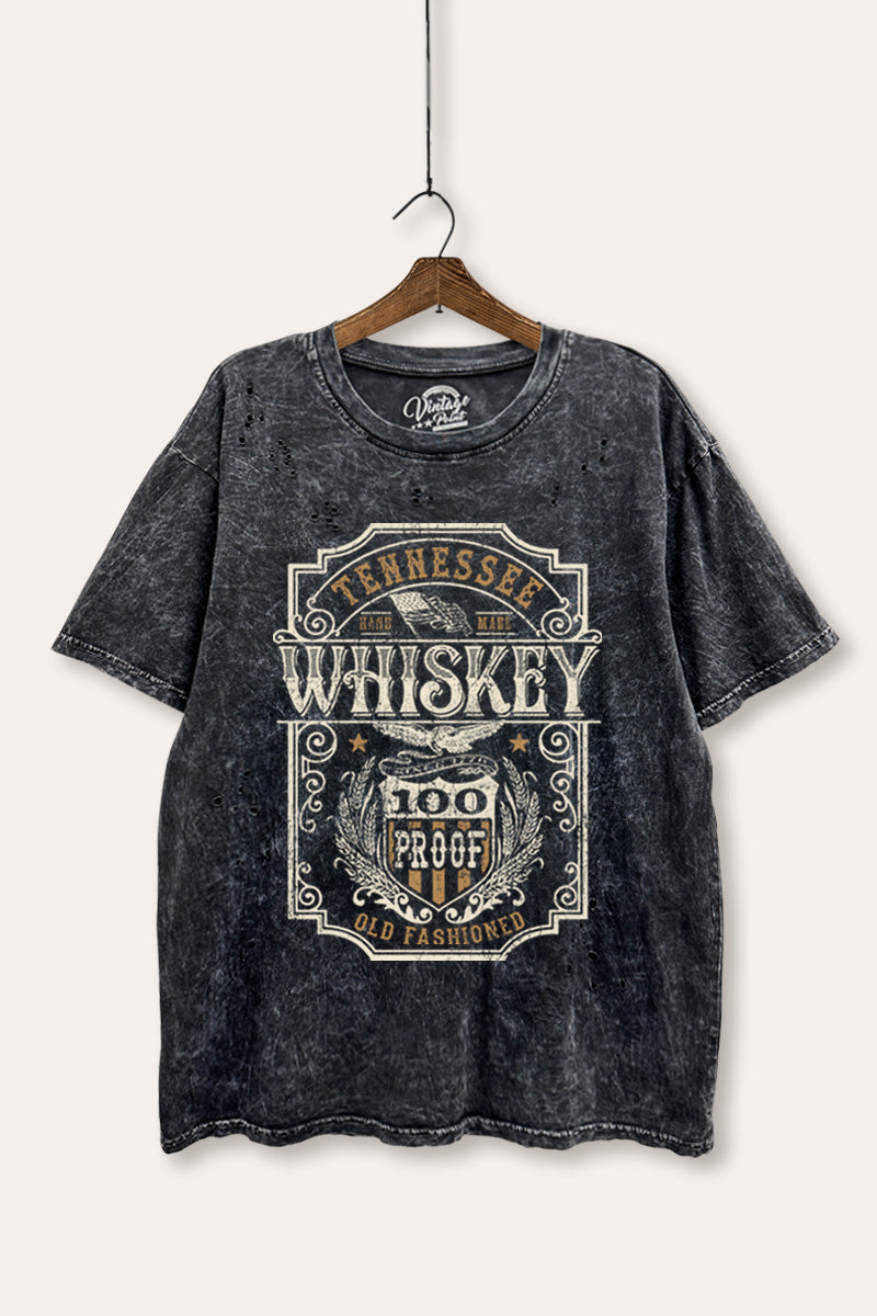 "tennessee whiskey" graphic mineral wash laser distress tee