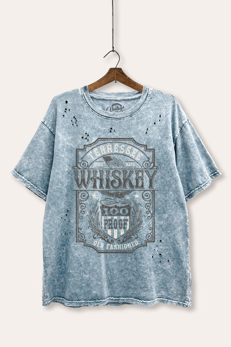 "tennessee whiskey" graphic mineral wash laser distress tee