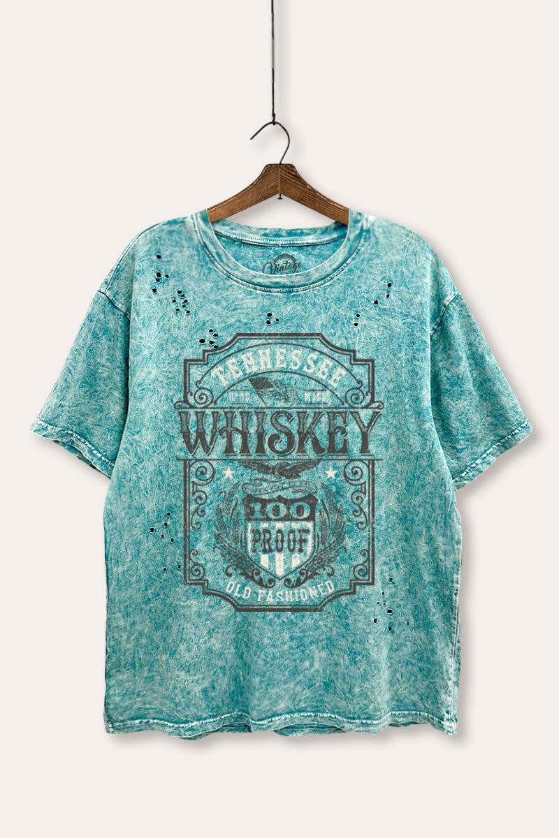 "tennessee whiskey" graphic mineral wash laser distress tee