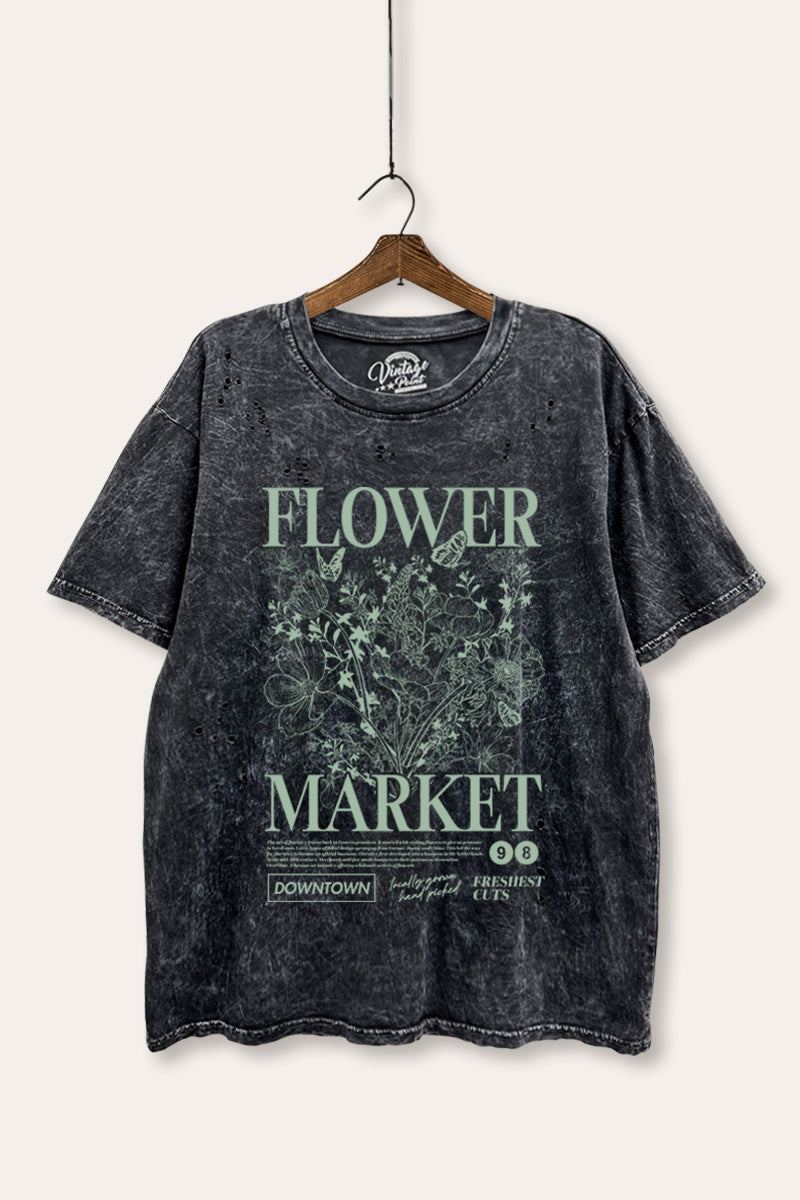 Flower Market Graphic Mineral Wash Distress Tee