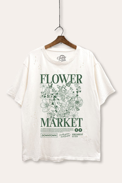 Flower Market Graphic Mineral Wash Distress Tee