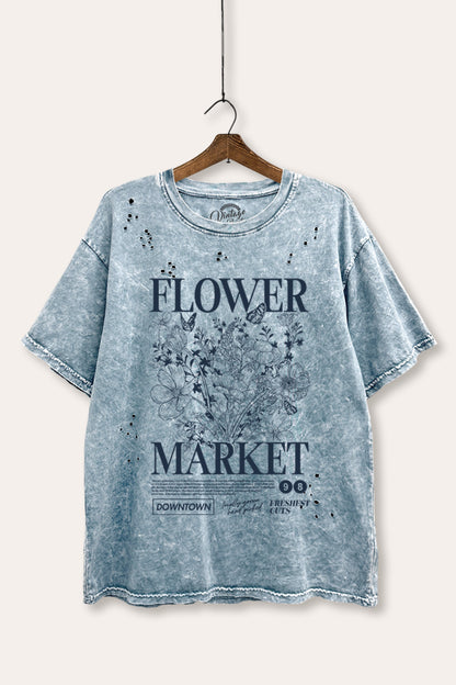 Flower Market Graphic Mineral Wash Distress Tee