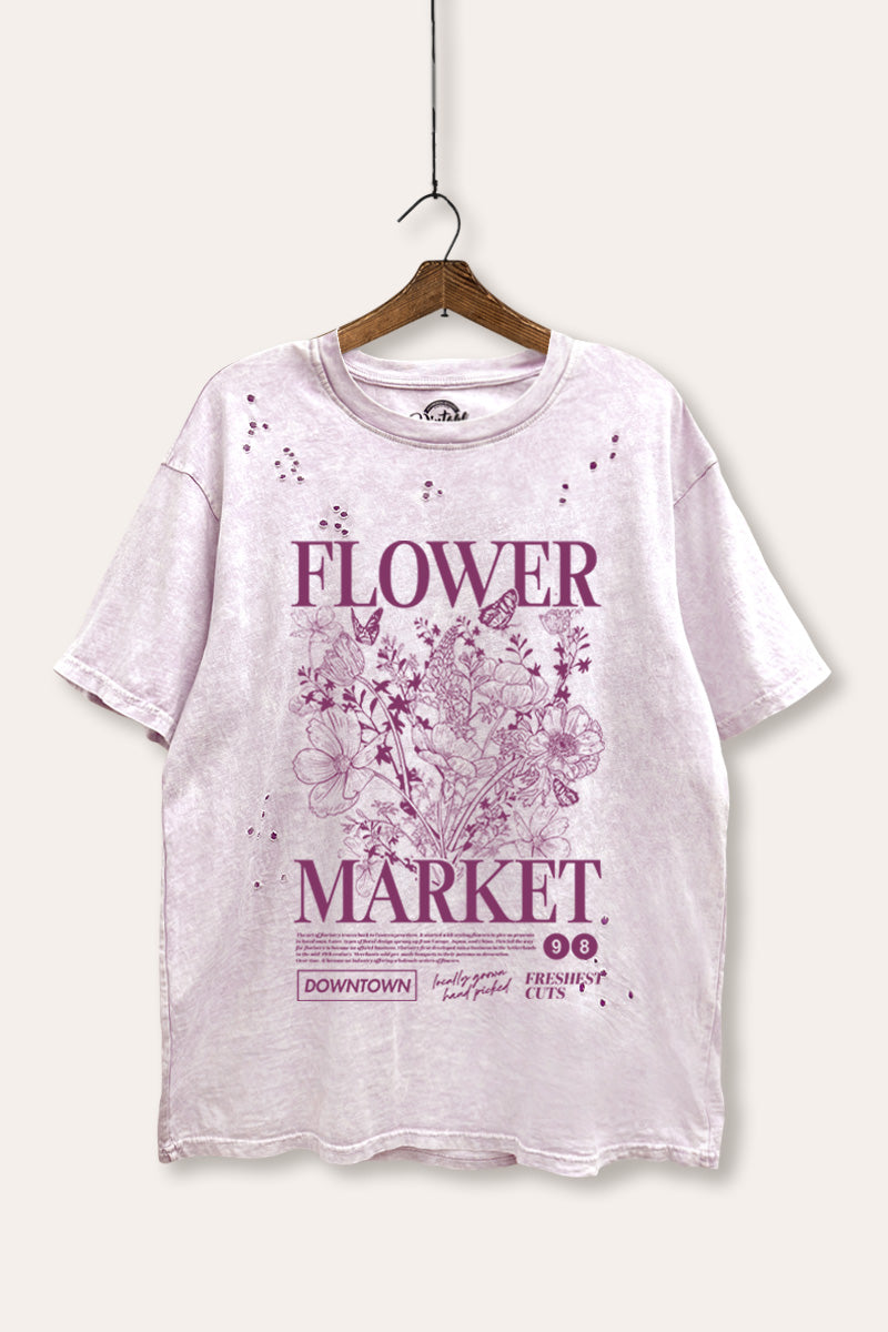 Flower Market Graphic Mineral Wash Distress Tee