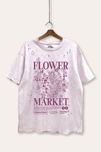 Flower Market Graphic Mineral Wash Distress Tee