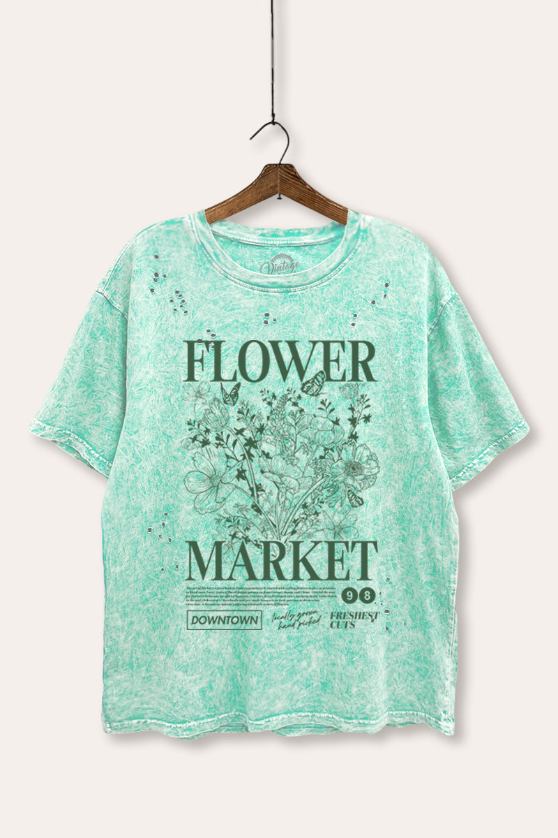 Flower Market Graphic Mineral Wash Distress Tee
