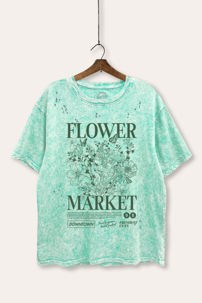 Flower Market Graphic Mineral Wash Distress Tee