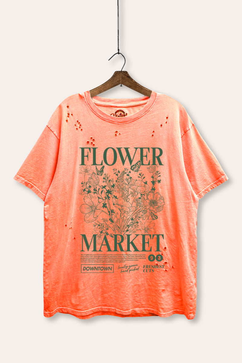 Flower Market Graphic Mineral Wash Distress Tee