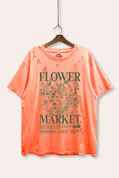 Flower Market Graphic Mineral Wash Distress Tee