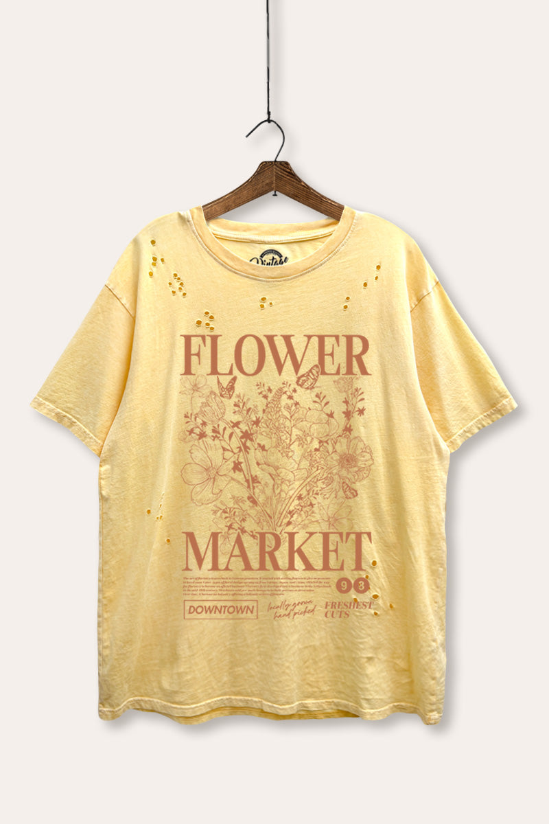 Flower Market Graphic Mineral Wash Distress Tee