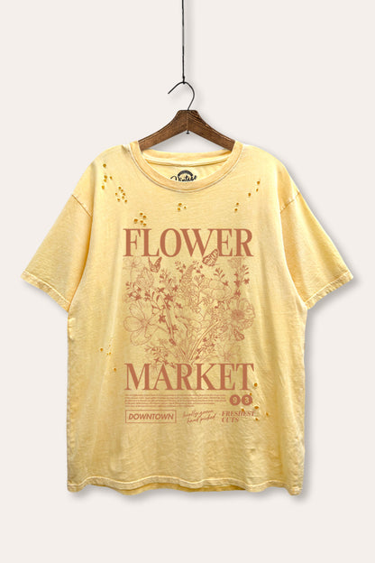 Flower Market Graphic Mineral Wash Distress Tee