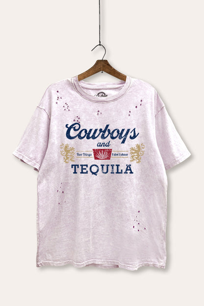 Cowboys & Tequila Graphic Mineral Wash Distress Tee