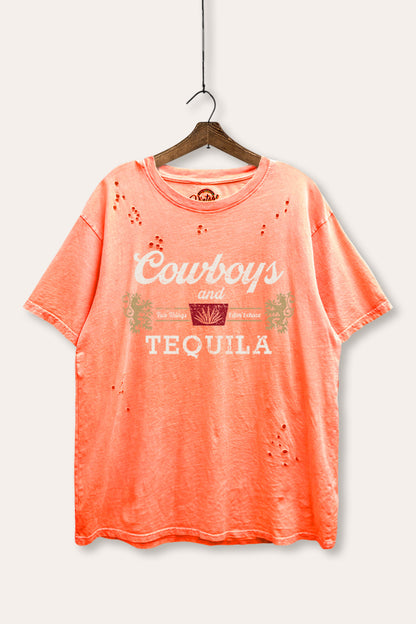 Cowboys & Tequila Graphic Mineral Wash Distress Tee