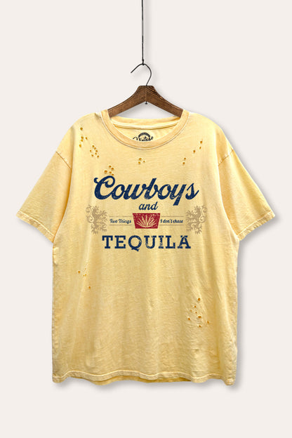 Cowboys & Tequila Graphic Mineral Wash Distress Tee