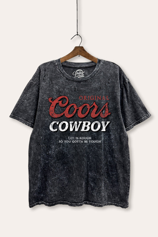 Coors Cowboy Western Graphic Mineral Wash Distress Tee