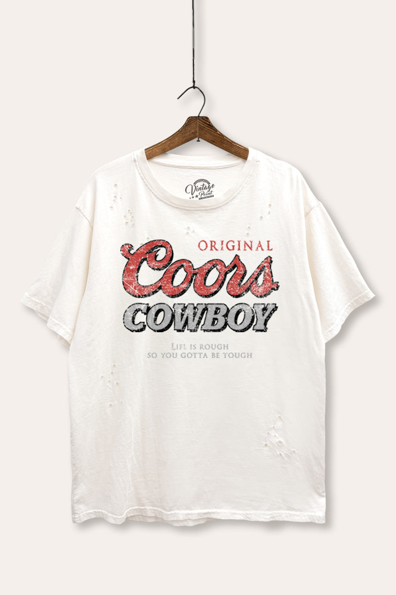 "coors cowboy" distressed boxy graphic t-shirt