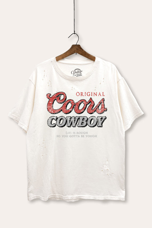 "coors cowboy" mineral wash laser distress graphic tee