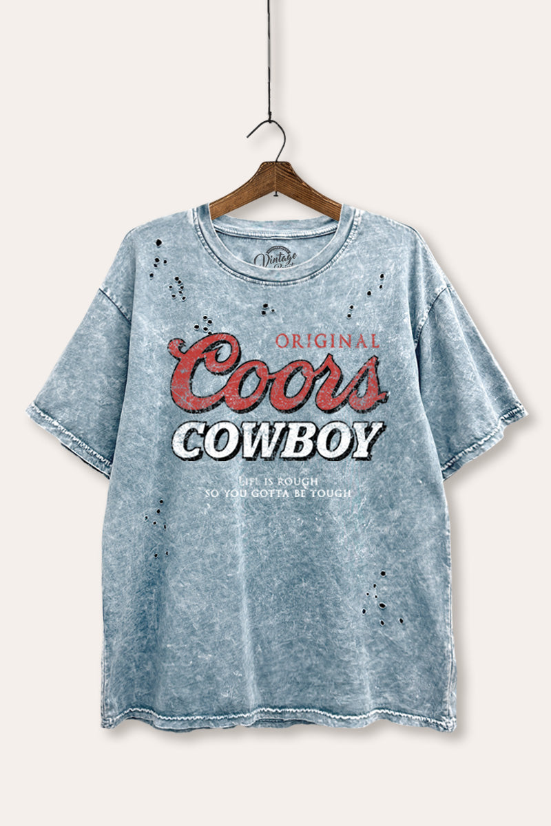 "coors cowboy" distressed boxy graphic t-shirt