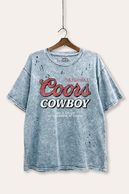 Coors Cowboy Western Graphic Mineral Wash Distress Tee
