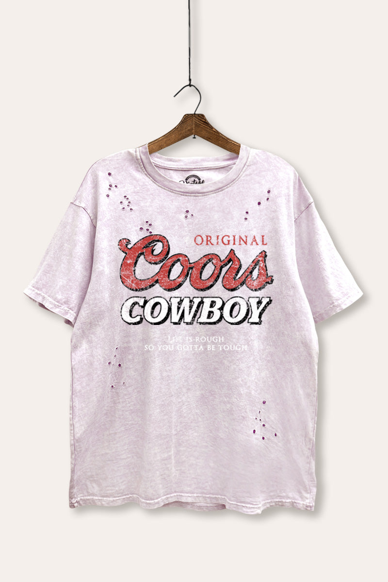 "coors cowboy" distressed boxy graphic t-shirt
