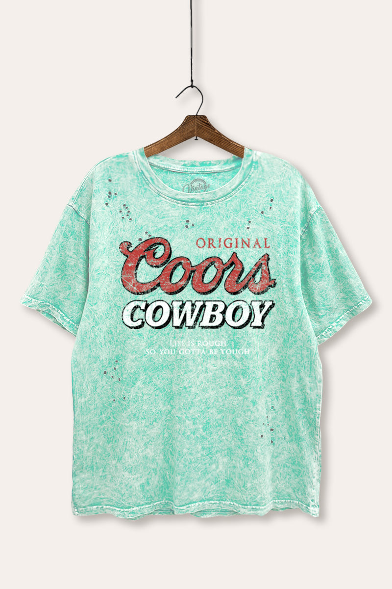 "coors cowboy" distressed boxy graphic t-shirt