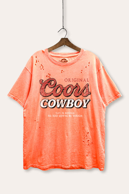 Coors Cowboy Western Graphic Mineral Wash Distress Tee